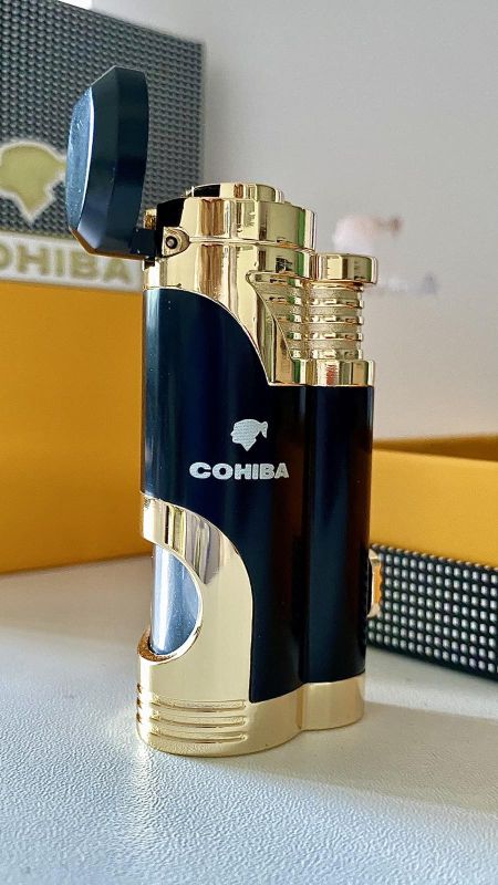 Запальничка для сигар COHIBA COB-359 колір чорний з золотом Запальничка для сигар COHIBA COB-359 колір чорний з золотом