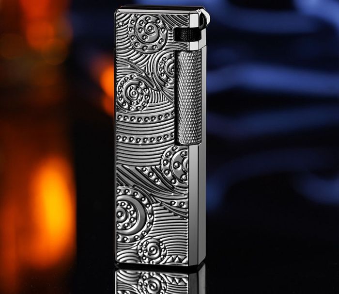 Преміальна Газова Турбо-Запальничка "Спіральний Візерунок" сіро-чорна