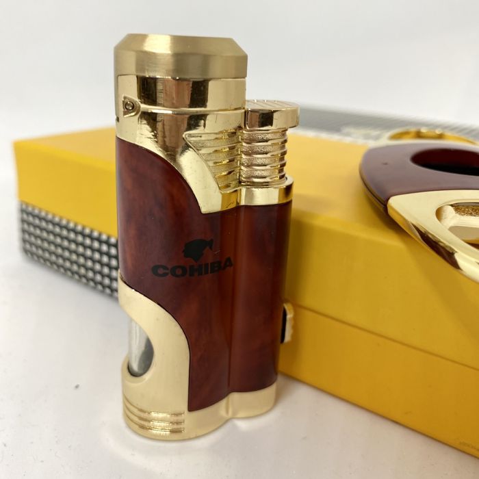Турбо-запальничка Cohiba та гільйотина коричнево-золотистого кольору у наборі