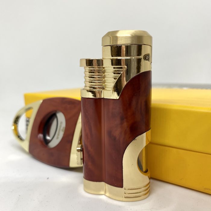 Турбо-запальничка Cohiba та гільйотина коричнево-золотистого кольору у наборі
