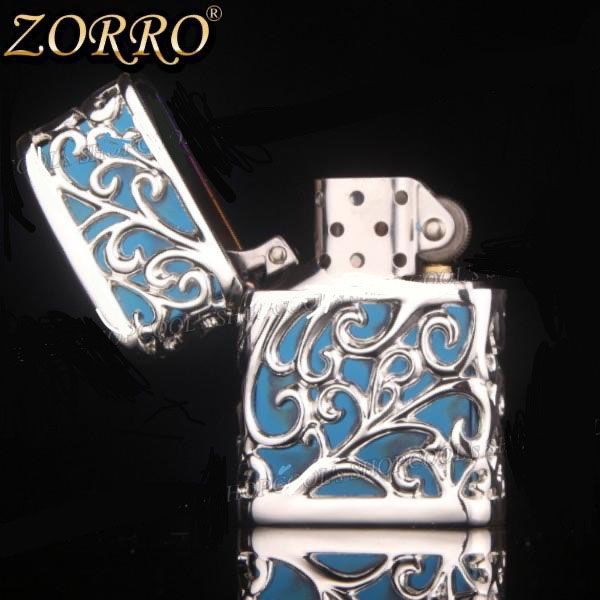 Бензинова запальничка Zorro «Ajour" Silver & Blue (Срібло з синьою вставкою)