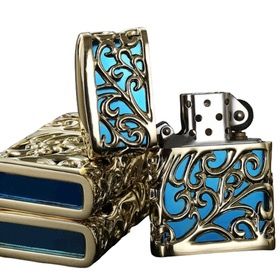 Бензинова запальничка Zorro «Ajour" Silver & Blue (Срібло з синьою вставкою)