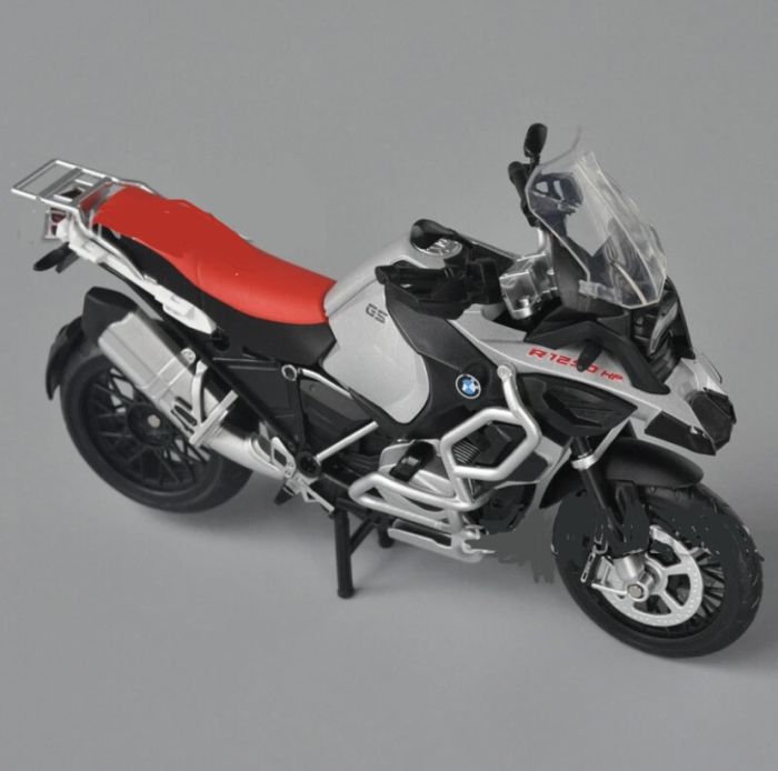 Колекційна модель мотоцикла BMW R1250 GS, 1:12 (Металевий корпус, Світло, Звук) Silver-Red