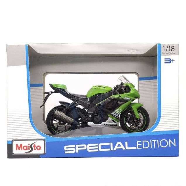Колекційна модель мотоцикла Kawasaki Ninja ZX-10R (Maisto) — Масштаб 1:18 яскраво-зелена