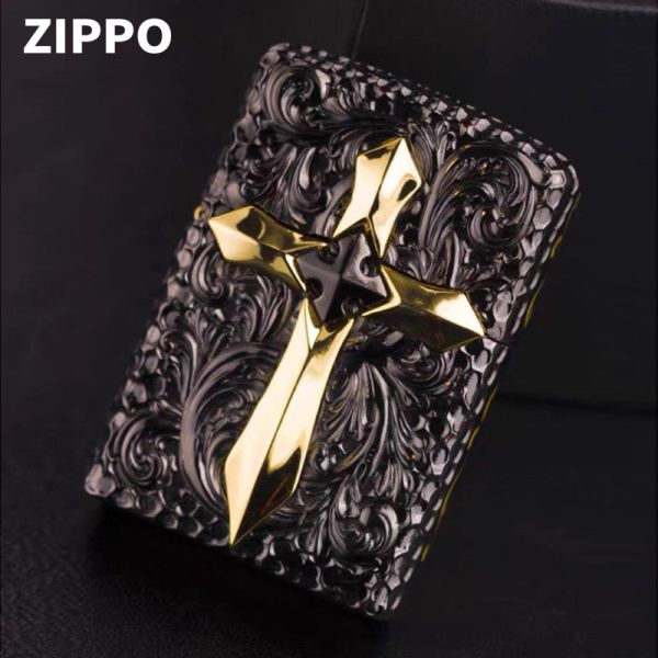 Бензинова запальничка Zippo Armor Custom "Golden Cross" (Золотий Хрест) з глибоким гравіюванням у подарунковій коробці