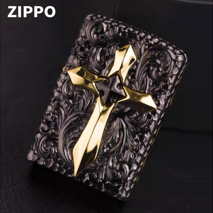 Бензинова запальничка Zippo Armor Custom "Golden Cross" (Золотий Хрест) з глибоким гравіюванням у подарунковій коробці