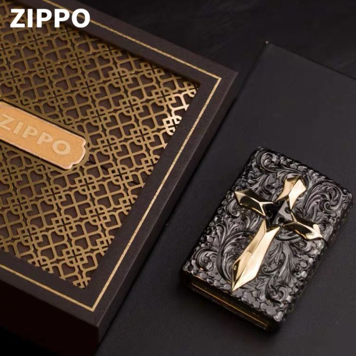 Бензинова запальничка Zippo Armor Custom "Golden Cross" (Золотий Хрест) з глибоким гравіюванням у подарунковій коробці