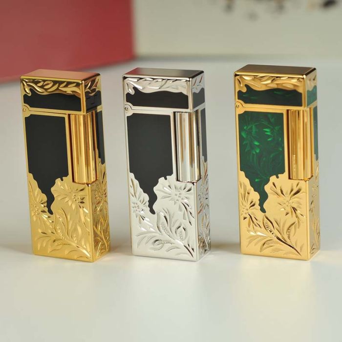 Преміальна Газова запальничка  KELEISI з художнім гравіюванням Смарагдово-Золота