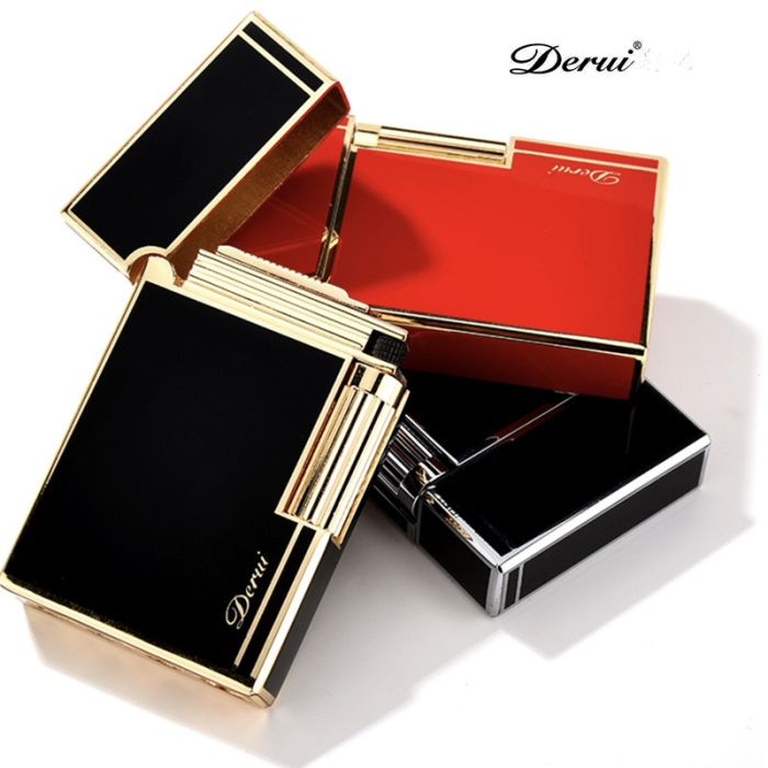 Елітна газова запальничка Derui R-09 Classic Black & Silver з фірмовим кліком