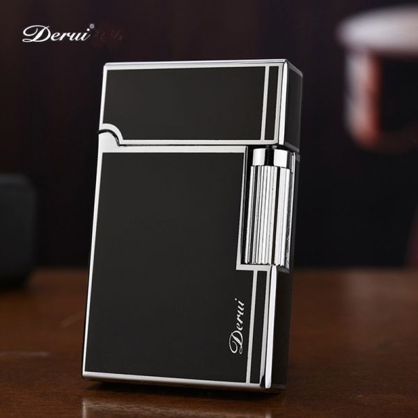 Елітна газова запальничка Derui R-09 Classic Black & Silver з фірмовим кліком