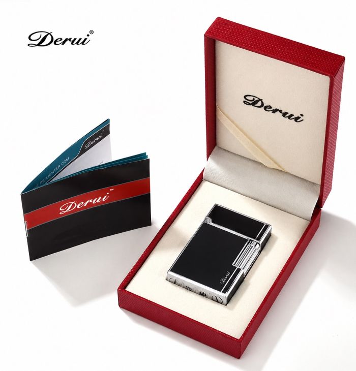 Елітна газова запальничка Derui R-09 Classic Black & Silver з фірмовим кліком