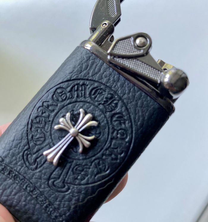 П’єзо-турбо запальничка Chrome Hearts у шкіряному чохлі (Металева, Вітрозахисна)
