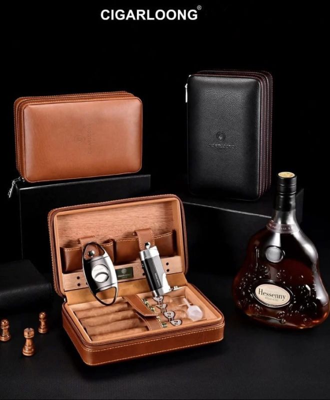 Шкіряний дорожній х’юмідор (футляр) для 4 сигар Cigarloong — Коричневий