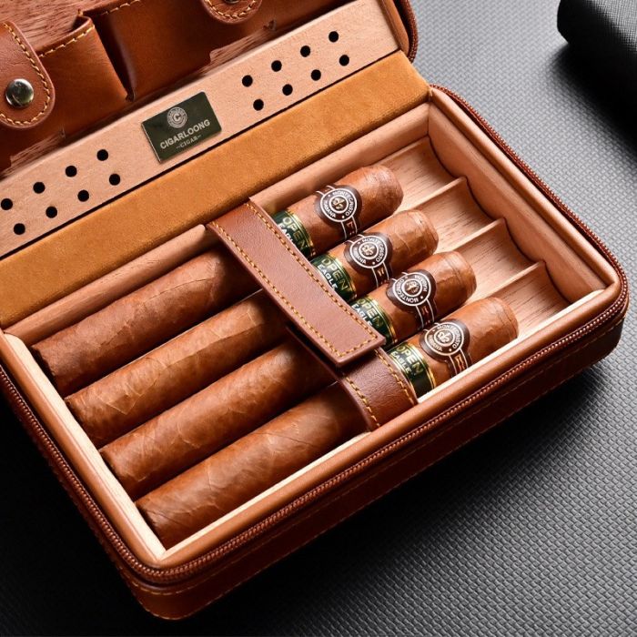 Шкіряний дорожній х’юмідор (футляр) для 4 сигар Cigarloong — Коричневий