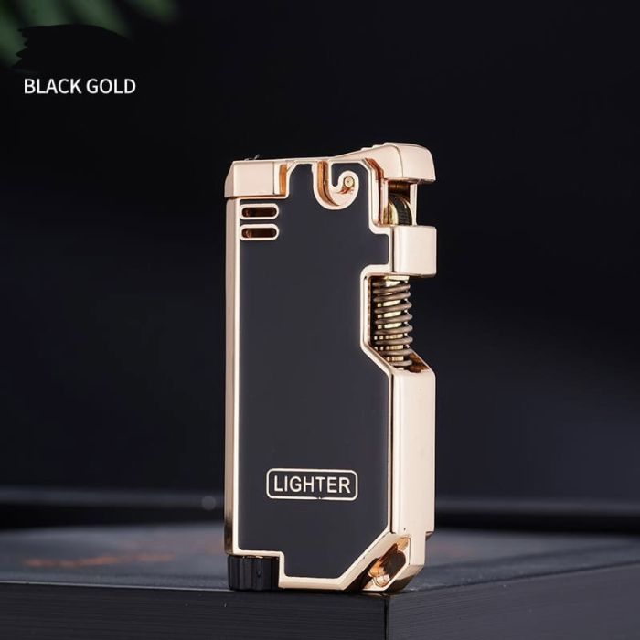 Газова запальничка з класичним полум'ям у стилі ретро Black  Gold (чорна із золотом)