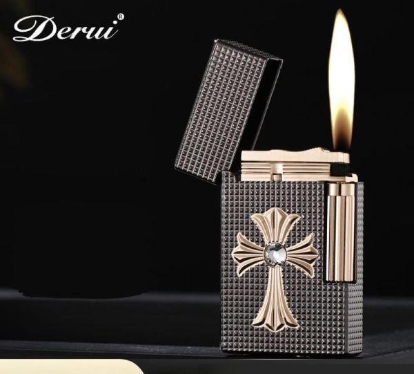 Газова запальничка Derui Premium з  стильним хрестом колір графіт