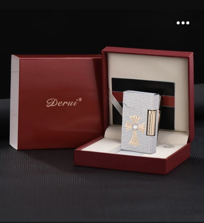 Газова запальничка Derui Premium з  стильним хрестом колір  Silver