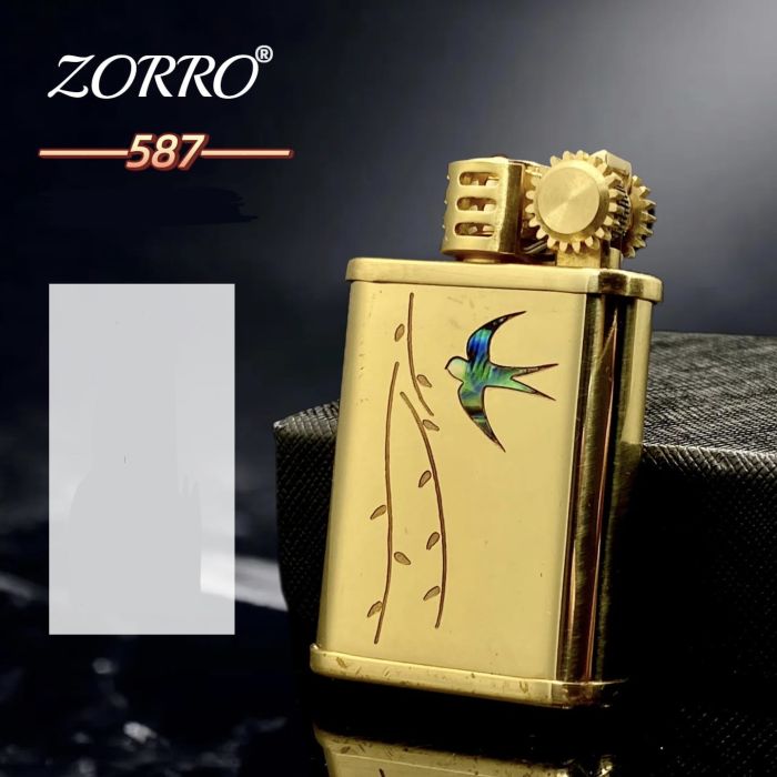 Бензинова запальничка ZORRO 587 Латунь (Brass), з  перламутровою ластівкою