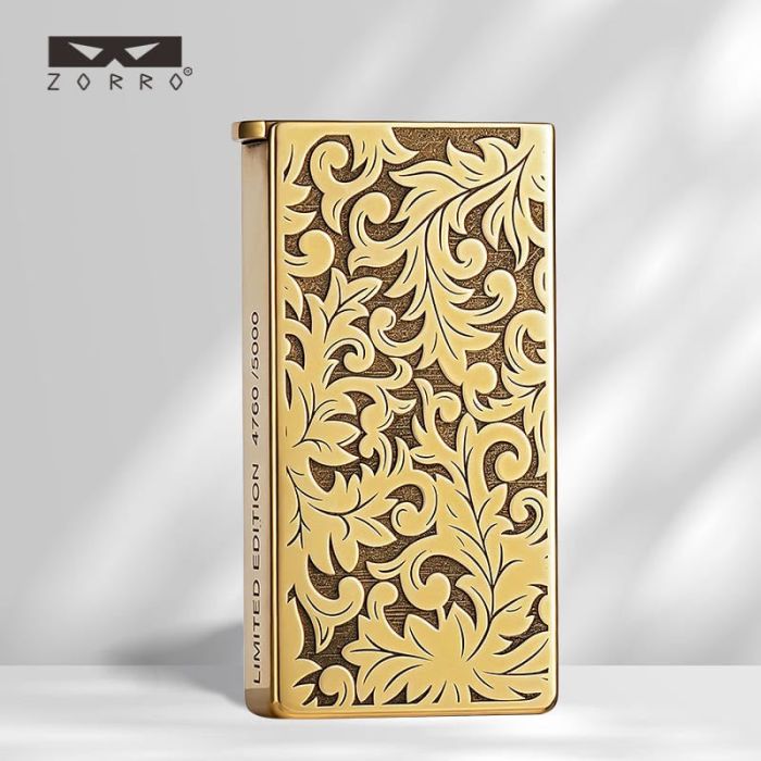 Колекційна бензинова запальничка Zorro  з рослинним ораментом "Limited Edition" (Латунь)