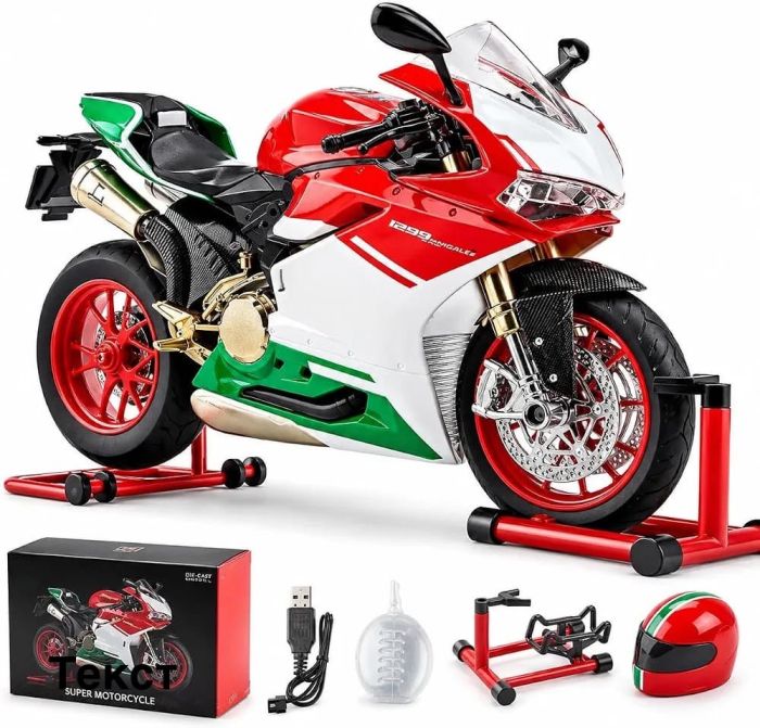 Колекційна масштабна модель спортивного мотоцикла(дизайн за мотивами Ducati Panigale1299)масш.1:9 з ефектом диму та підсвічуванням