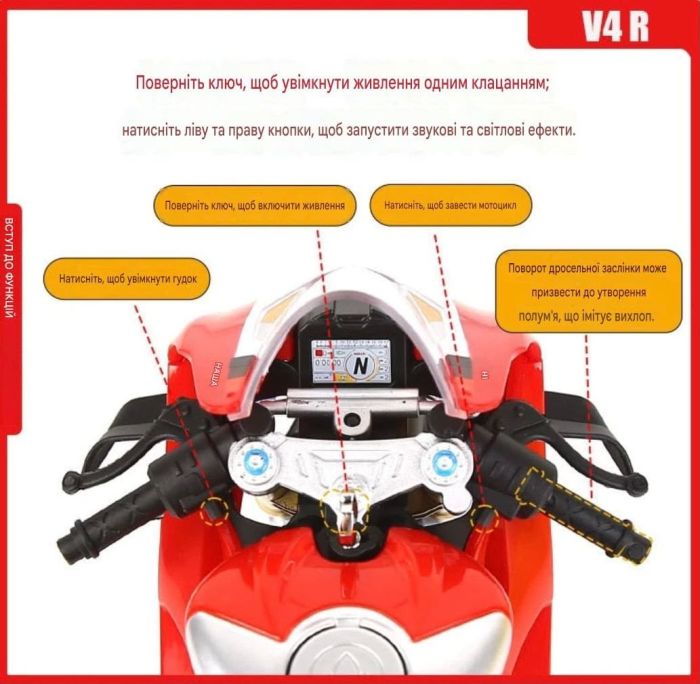 Колекційна металева модель мотоцикла Ducati V4R (Масш 1:9) Зі звуковими, світловими ефектами, імітацією вихлопу (диму)