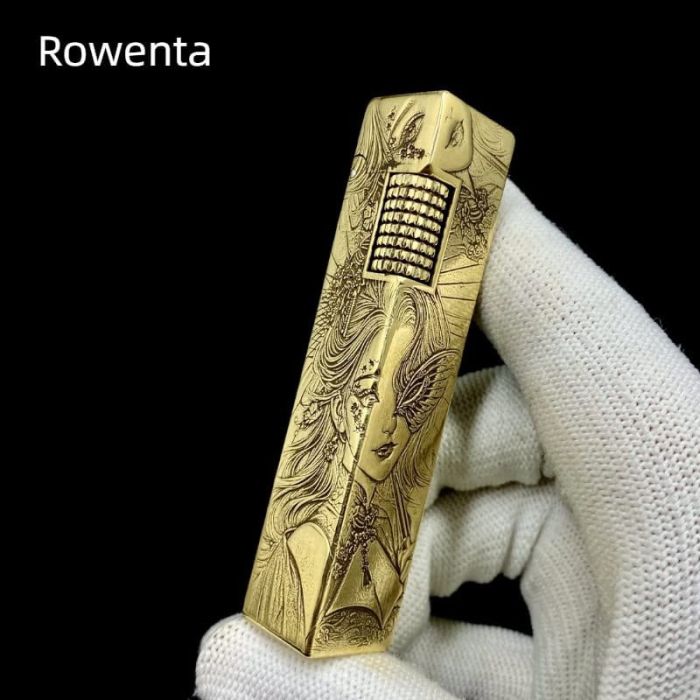 Бензинова запальничка Rowenta з латуні з художнім гравіюванням у стилі фентезі / аніме із зображенням дівчини з метеликом