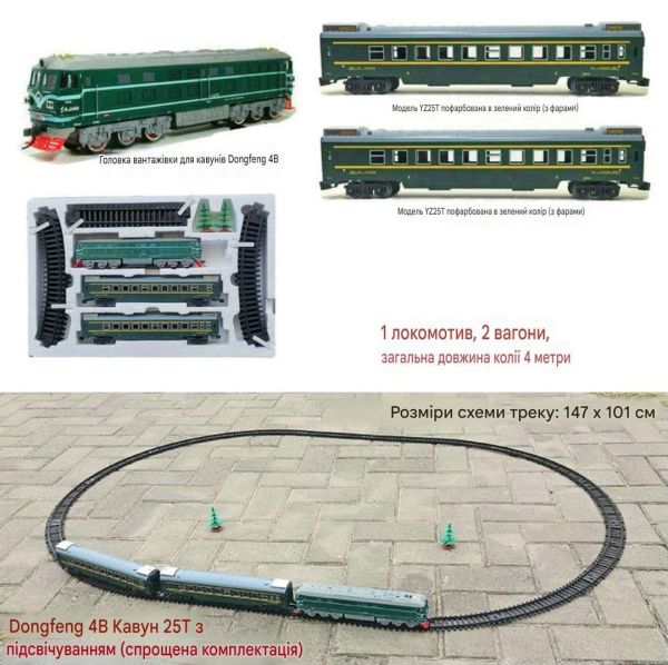 Велика залізниця FENFA Dongfeng 4B з підсвічуванням вагонів, акумуляторами та зарядним пристроєм(Масштаб 1:87)