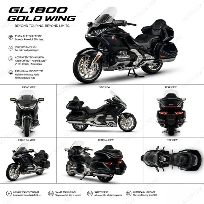 Колекційна масштабна модель мотоцикла Welly 1:12 2020 Honda GL1800 Gold Wing (колір Gloss Black)