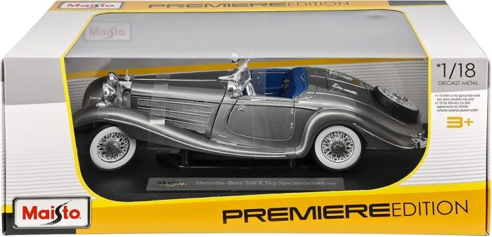 Колекційна модель Mercedes-Benz 500 K Typ Specialroadster (1936) у масштабі 1:18( сірому металіку) від Maisto