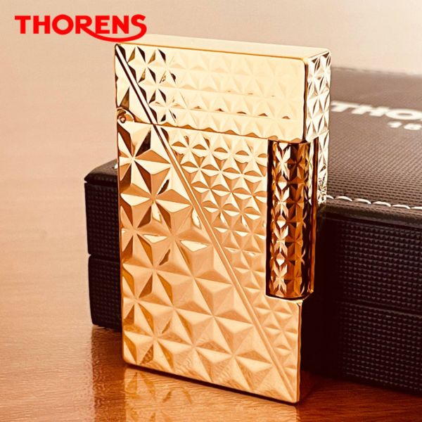 Елегантна газова запальничка THORENS золота з геометричним орнаментом