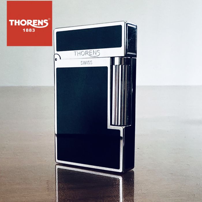 Елегантна газова запальничка Thorens чорна з сріблом